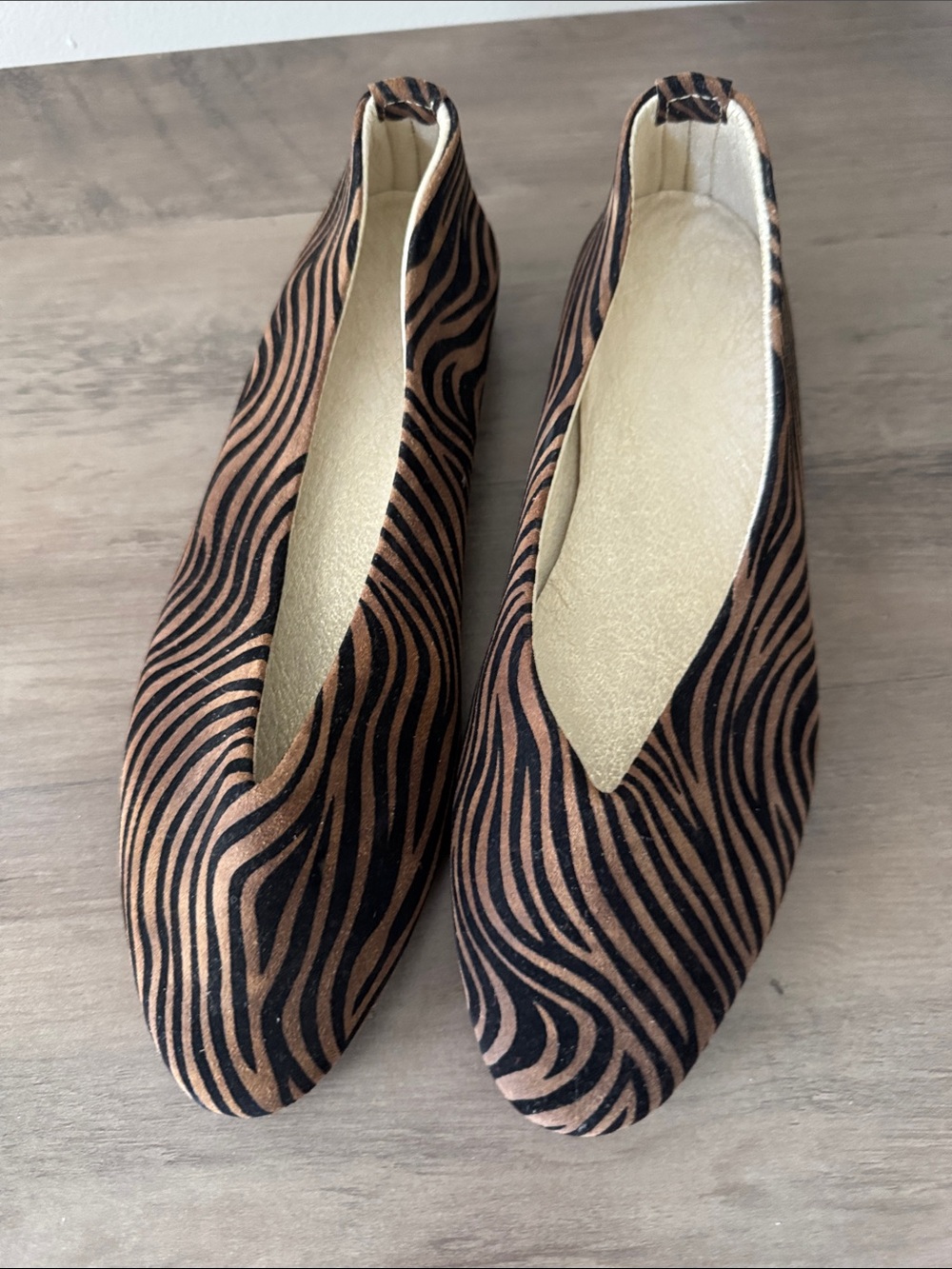 Women's Brown and Black Zebra-Print Slip-On Flats